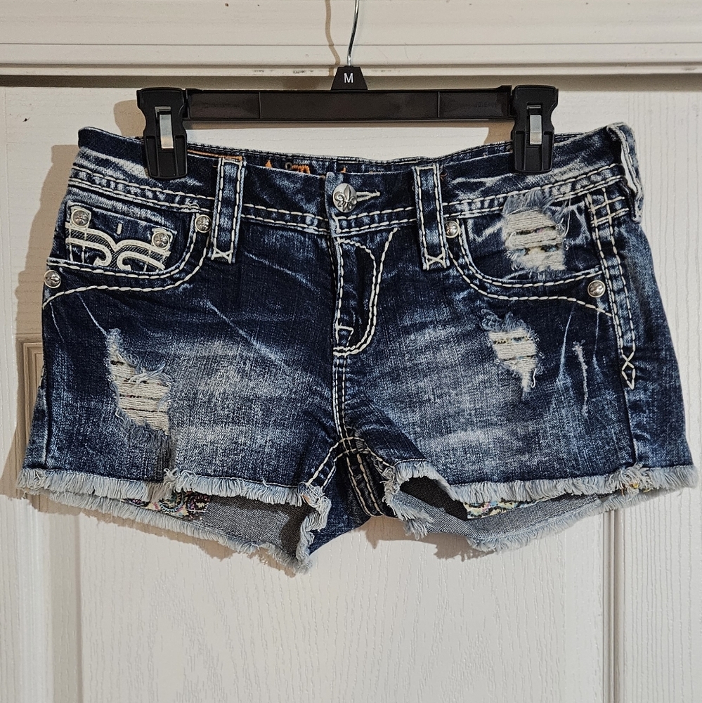 Rock Revival Dark Blue Distressed Jean Shorts
